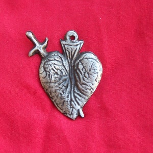 Tin/Silver Sacred Heart with Spear Milagro Ex Voto