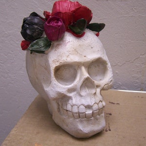 Day of the Dead Resin Skull with Roses - Ofrenda Piece