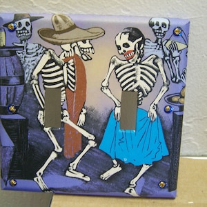 Double Switchplate - &quot;Fandango&quot; Dancing Skeletons Day of the Dead Posada
