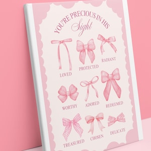 Pink Bow Bible Verse Wall Art Christian Digital Art Nursery Decor Jesus Girl Gift Faith Art for Women Baptism Gift Scripture Bedroom Print