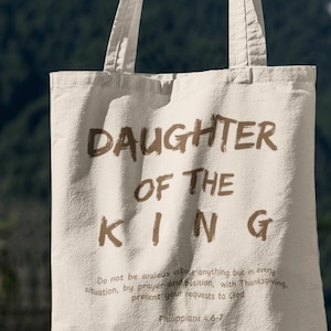 Christian Tote Bag for Women | Daughter of the King Bible Study Gift, Church & Everyday Use