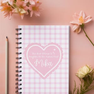 Personalized Pink Heart Gingham Notebook: Christian Journal with Pocket