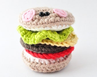 Hamburger Amigurumi Pattern, Crochet Pattern, Cheeseburger Play Food