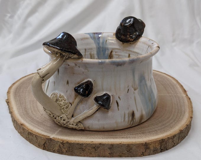 Featured listing image: Mushroom Soup Bowl with Handles | Rustic Ceramic Soup Mug | Handmade Pottery Cottagecore Kitchen Gift