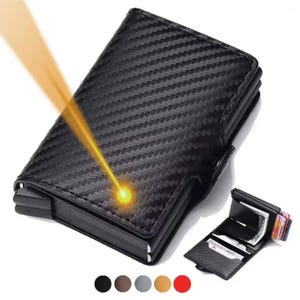 Gravur Name Carbon Faser Mini Pop Up Brieftasche Benutzerdefinierte Geschenk Rfid Karte Hochwertige Männer Brieftaschen 12 Kartenhalter Kleine Geldtasche