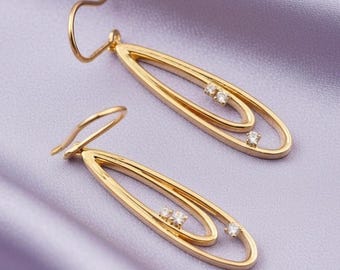 Pendientes colgantes de diamantes y moissanita para mujer, plata de ley chapada en oro de 14 k, hechos a mano.