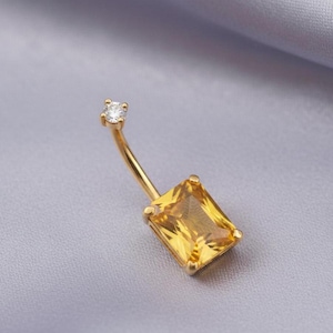 Citrine Belly Button Ring 14k Gold Plated Sterling Silver Handmade Navel Jewelry