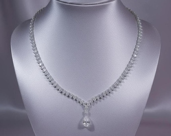 Pear Diamond/Moissanite Drop Tennis Necklace 14k Gold Plated Silver Elegant Women's Jewelry