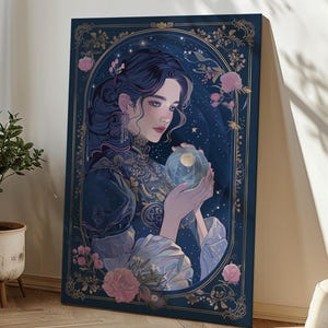 De tovenaar tarotkaart canvas, vrouwelijke hekserij kunst aan de muur, decor spirituele manifestatie, mystieke kantoorprint, cadeau voor tarotlezer