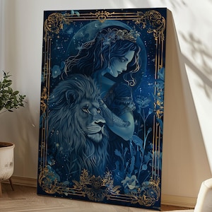 Stärke Tarot Karte Wandkunst, spirituelle weibliche Kraft Druck, Büro Dekoration, Löwe und Göttin Illustration, Geschenk für Frau