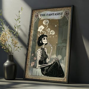 The Fantasist Skeleton Wall Art Poster, Dreamy Gothic Skull Girl Print, Dark Whimsical Spooky Bedroom Decor, Alternative Art Gift Idea