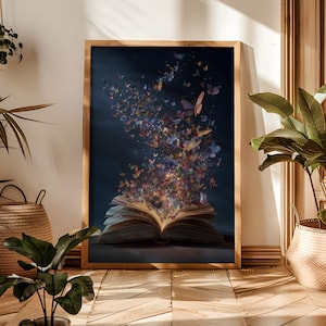 Magical Book and Butterfly Art Print: Dark Academia Decor