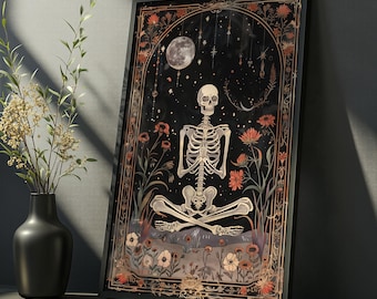 Gothic Yoga Skeleton Framed Print: Halloween Wall Art