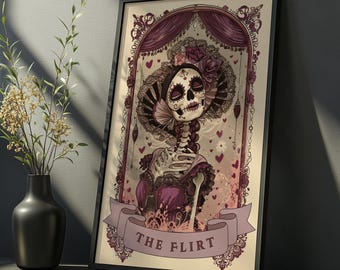 The Flirt Gothic Skeleton Lady Art Print: Dark Romantic Home Decor