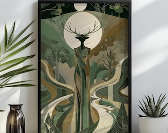Elen of the Ways Framed Wall Art: Celtic Forest Goddess Poster, Nature Inspired Home Decor