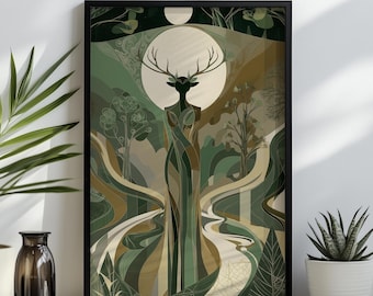 Elen of the Ways Framed Wall Art: Celtic Forest Goddess Poster, Nature Inspired Home Decor