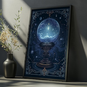 Magic Globe Wall Art, Mystic Crystal Ball Witchy Print, Dark Boho Celestial Decor, Spiritual Psychic Poster, Cute Occult Gift for Her