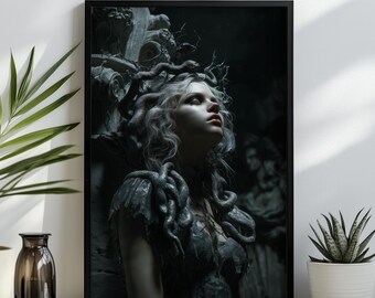 Medusa Wandkunst: Gotische griechische Mythologie Druck, gerahmte Leinwand oder Poster