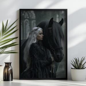 Epona Goddess Art: Gothic Celtic Mythology Print with Horse and Keys
