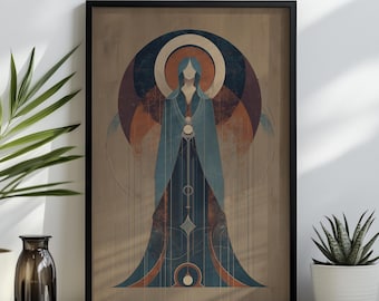 High Priestess Tarot Poster, Celestial Feminine Wall Decor