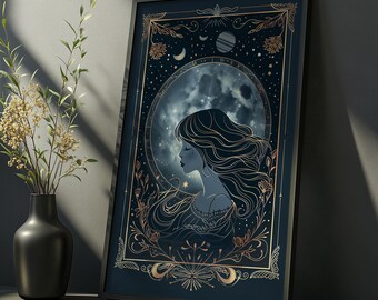 Stampa di carte dei tarocchi del mondo: arte murale gotica e celestiale stregata