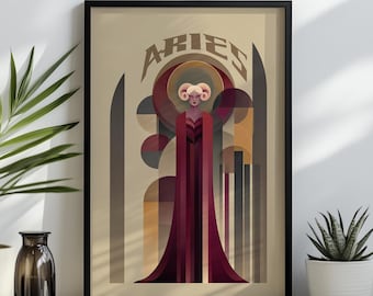 Decoración de pared del signo zodiacal Aries: Lámina astrológica del signo de fuego (varias opciones de marco)