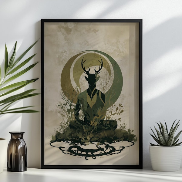 Grafika Cernunnosa: abstrakcyjna sztuka celtyckiego boga natury, plakat w ramie lub na płótnie