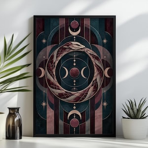 Ouroboros Wall Art, Serpent Symbol Print, Celestial Occult Decor, Dark Academia Poster