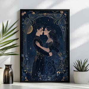 Tarotkorttrycket "The Lovers": Gotisk romantik, Mörk Academia-dekor bild 2