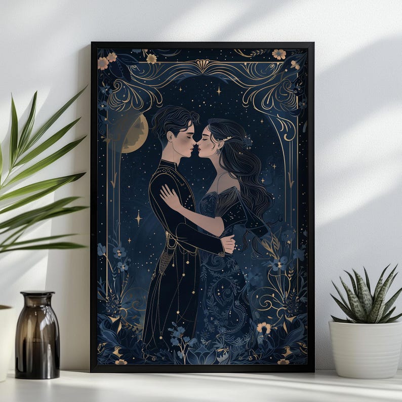 Tarotkorttrycket "The Lovers": Gotisk romantik, Mörk Academia-dekor bild 2