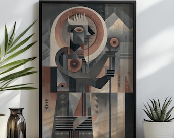 Cyclops Framed Wall Art: Abstract Greek Mythology Poster, Geometric Warrior Artwork for Home Decor