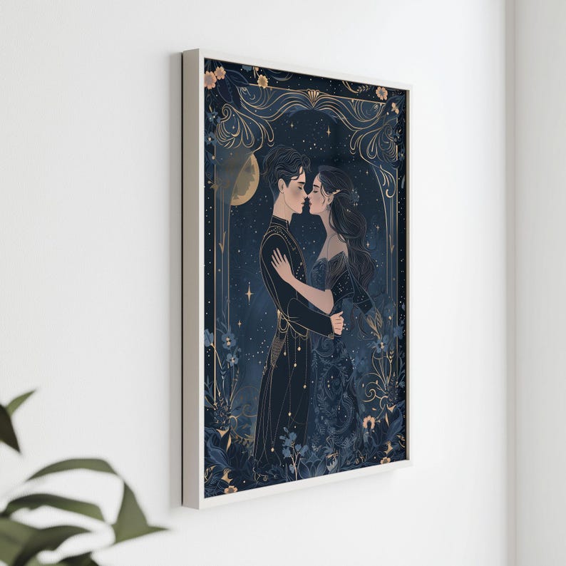 Tarotkorttrycket "The Lovers": Gotisk romantik, Mörk Academia-dekor bild 4