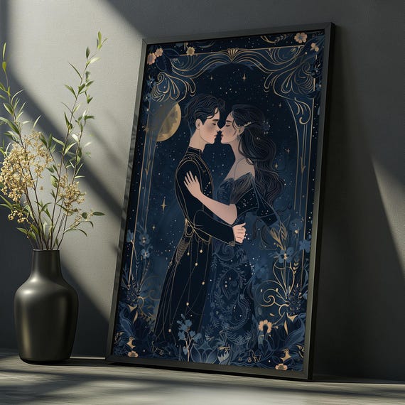 The Lovers Tarot Card Print: Gothic Romance, Dark Academia Decor