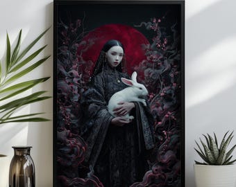 玉兎を抱く嫦娥の月の女神 | ウサギ 中国神話 | 水彩画 - Etsy 日本