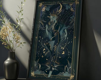 Impresión de la carta del Tarot El Loco: Arte mural celestial gótico místico