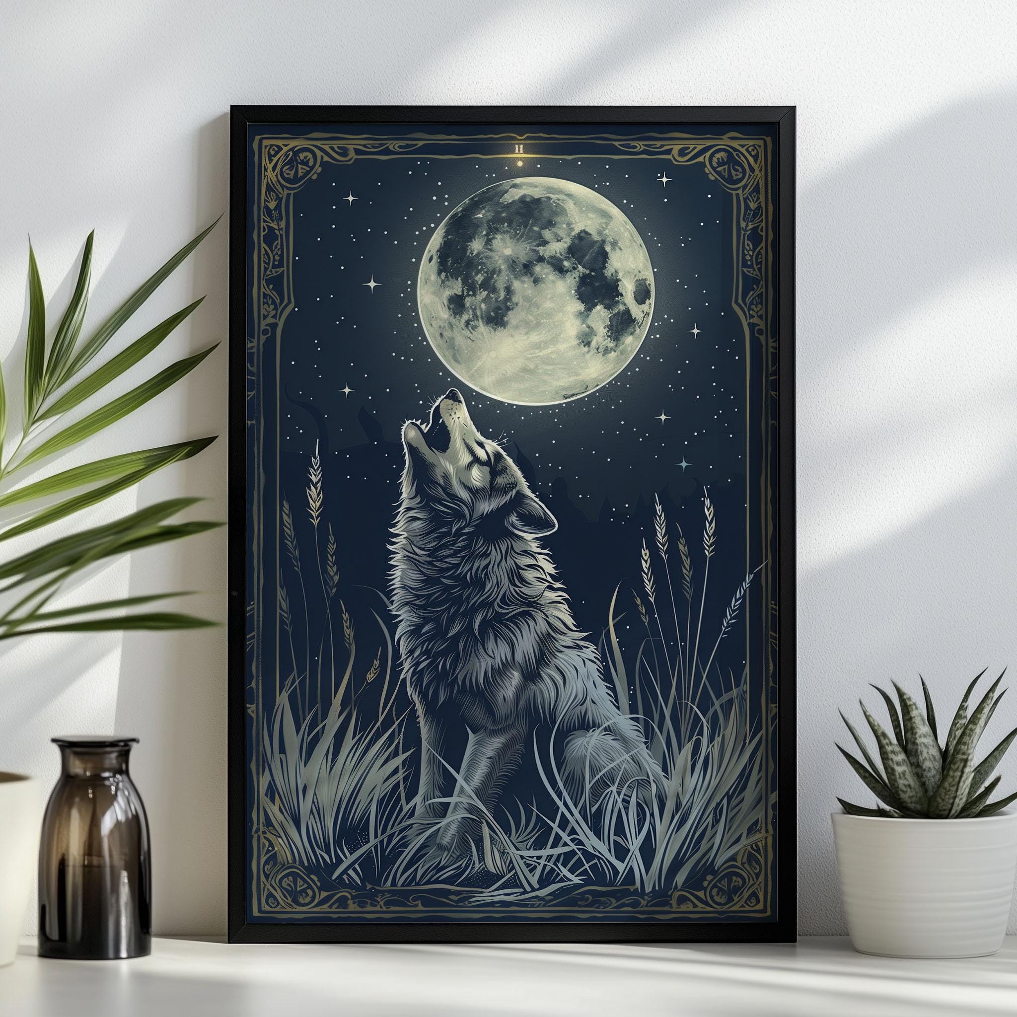 月に向かって吠える狼の版画：ゴシック様式の月の動物アート - Etsy 日本