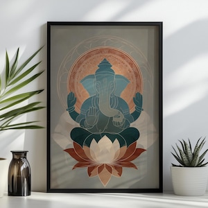 Ganesha Print: Abstrakte, minimalistische Hindu Gottheit, Ganesha Wandbild, spirituelle Elefant Gottheit Poster oder Leinwand