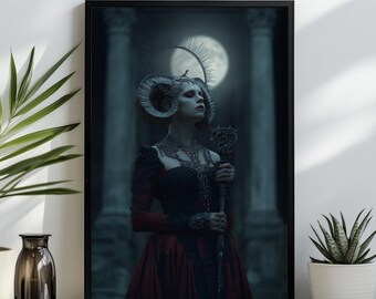 Dark Gothic Hathor Göttin Kunstdruck: Ägyptische Mythologie als Leinwand oder Poster