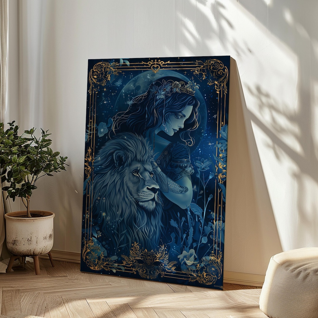 Strength Tarot Card Canvas Art: Lion Goddess Print, Witchy Decor