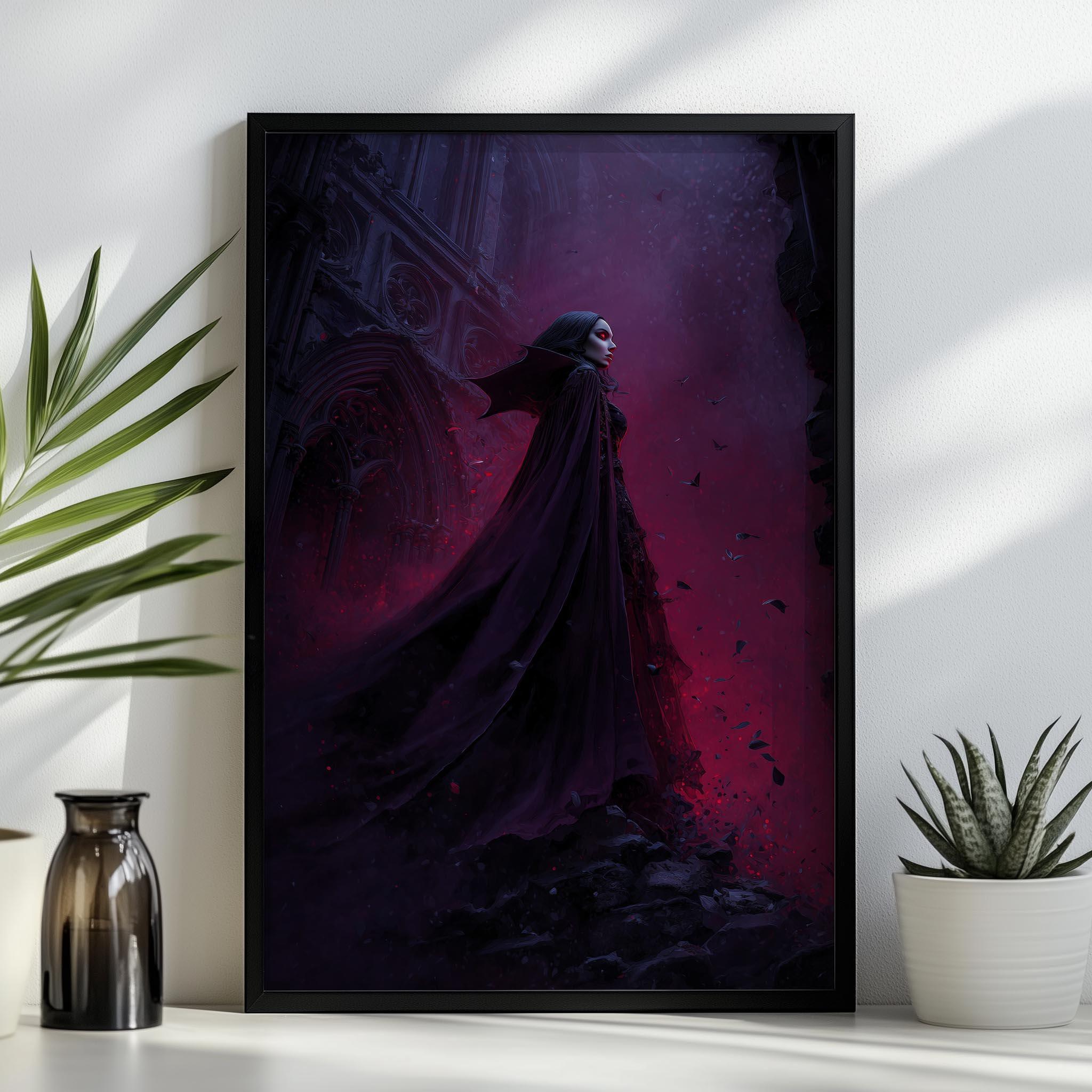 Vampire Framed Wall Art: Gothic Dark Queen Poster, Fantasy Female