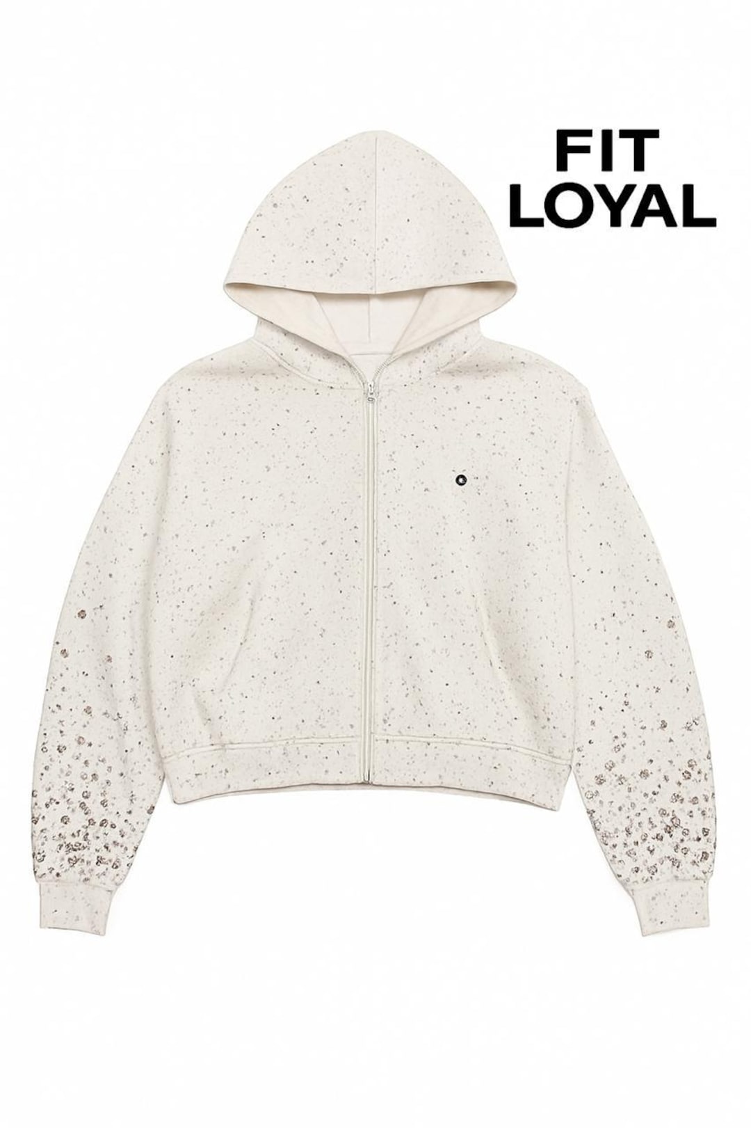 White Rhinestone Zip Hoodie – Sparkle Designer Sweatshirt