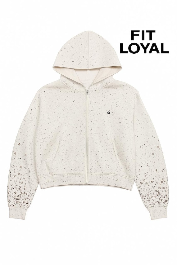 White Rhinestone Zip Hoodie – Sparkle Designer Sweatshirt, Festival Streetwear Jacket, Luxury Casual Hoodie