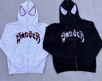 Spider Web Full Face Zip Hoodie: Embroidered Cosplay Streetwear - Etsy