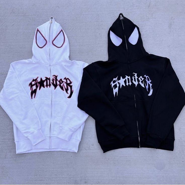 Spider Web Full Face Zip Hoodie: Embroidered Cosplay Streetwear - Etsy