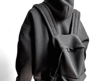 Zwarte rugzak met capuchon: 2-in-1 oversized van fit trouw