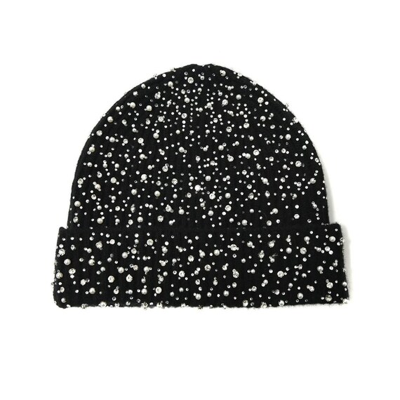 Black Beanie With Rhinestone Firework Design Sparkly Winter  display picture 2
