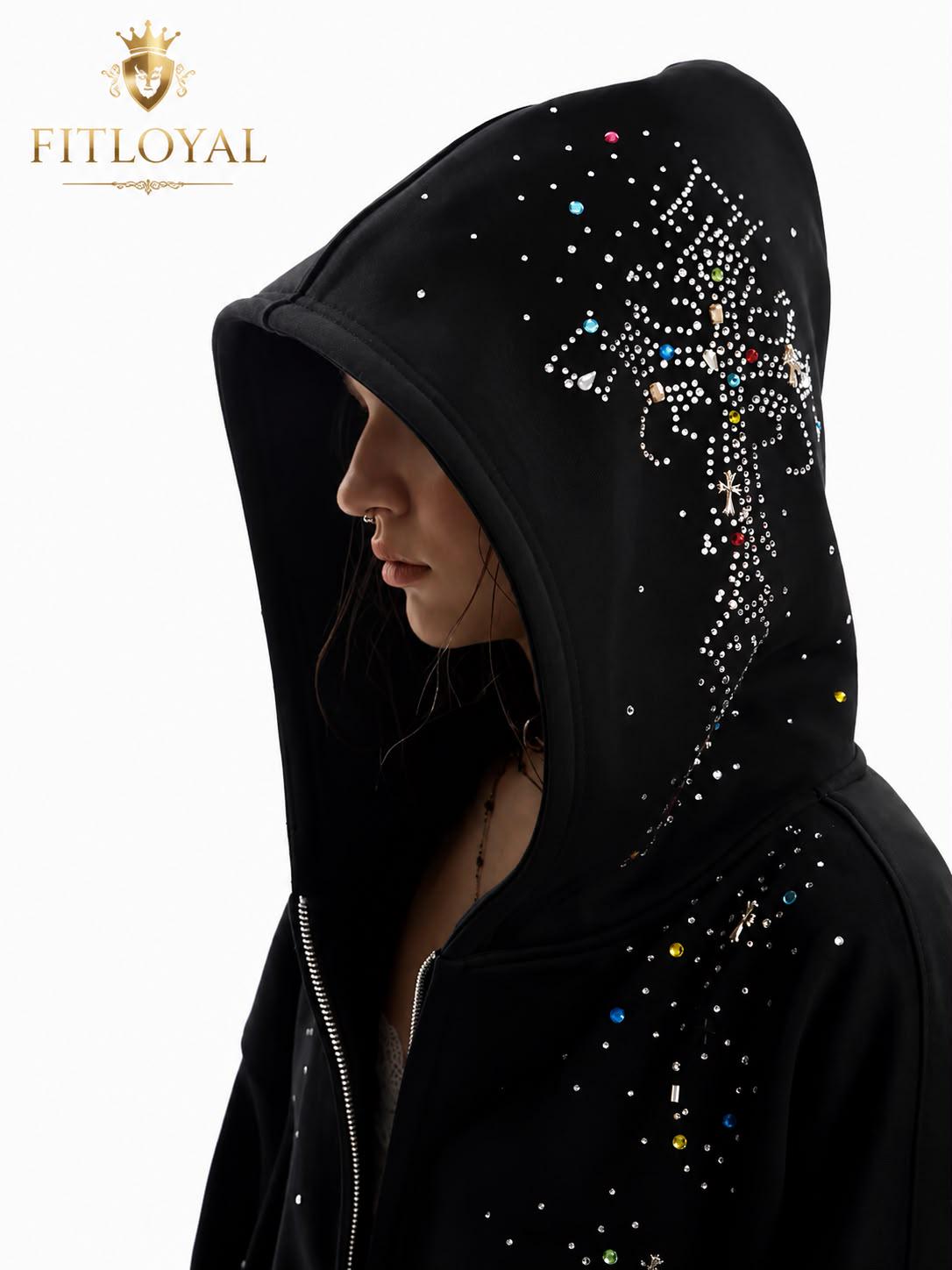 Rhinestone Cross Zip up Hoodie - Etsy