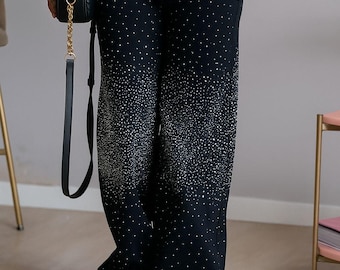 Vaqueros anchos negros con diamantes de imitación: pantalones vaqueros brillantes
