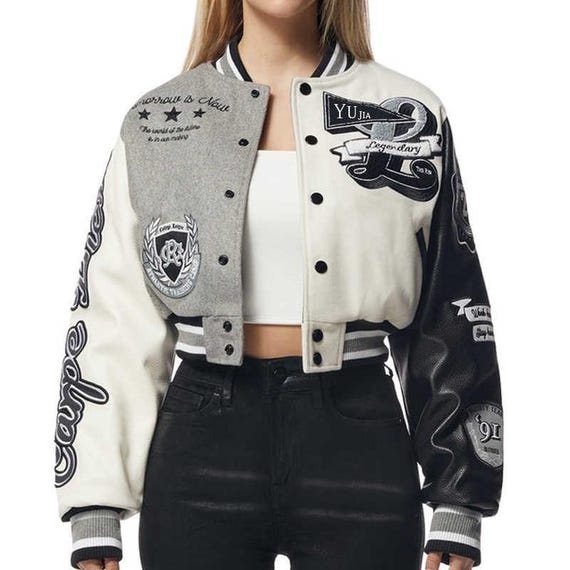 Veste Universitaire Femme Patchwork Bomber Letterman Color Block Y2K Vintage Streetwear