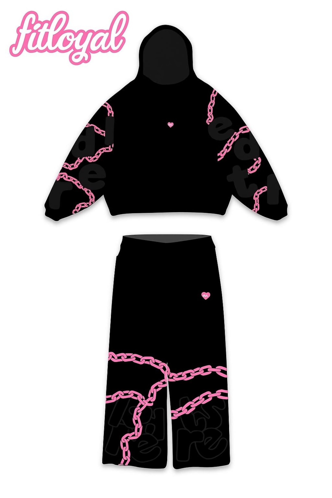 Black Hoodie & Wide Leg Pants Set: Pink Chain Print - FIT LOYAL - Etsy